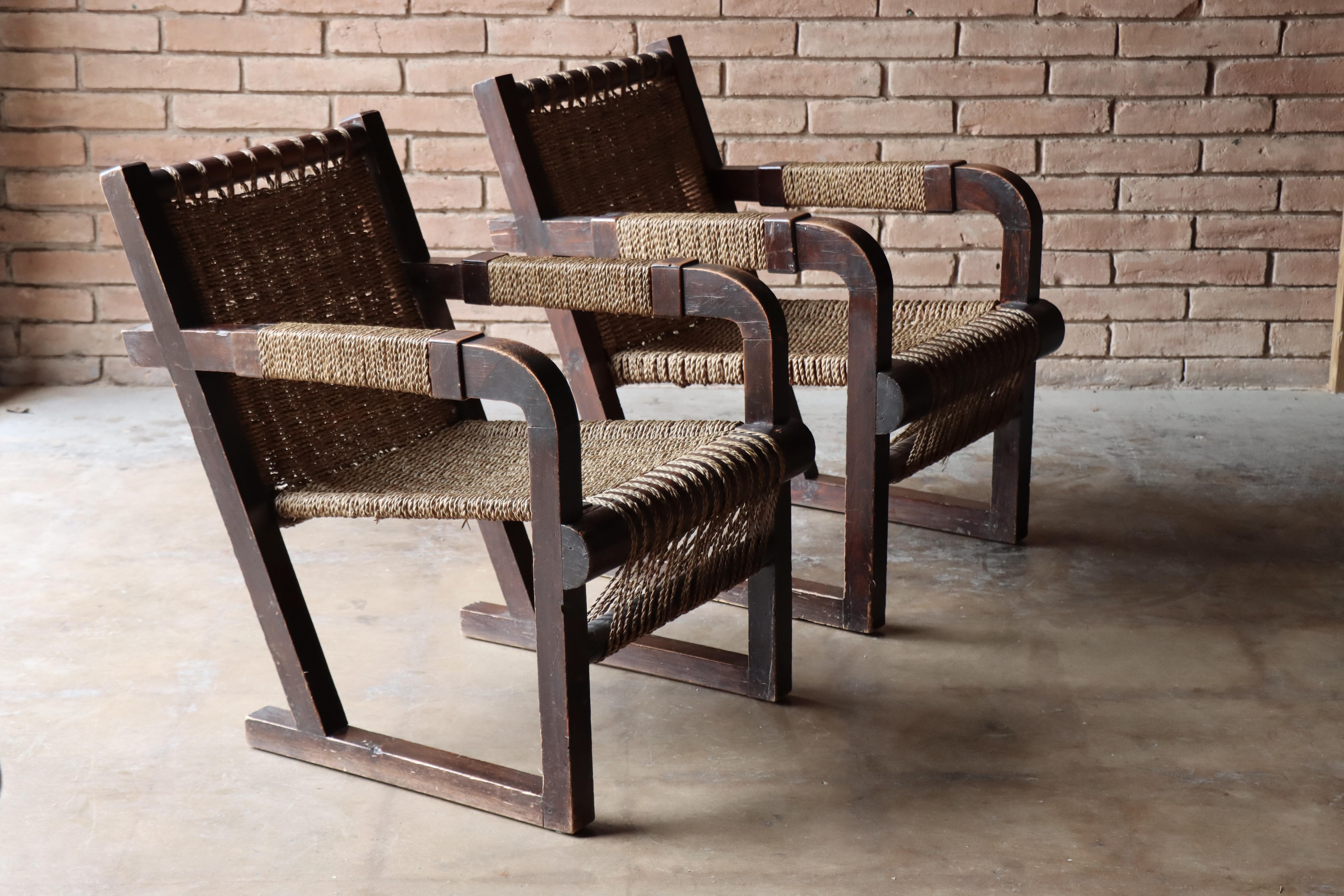 Paire de chaises en corde Attr à Francis Jourdain, 1950 en vente 9