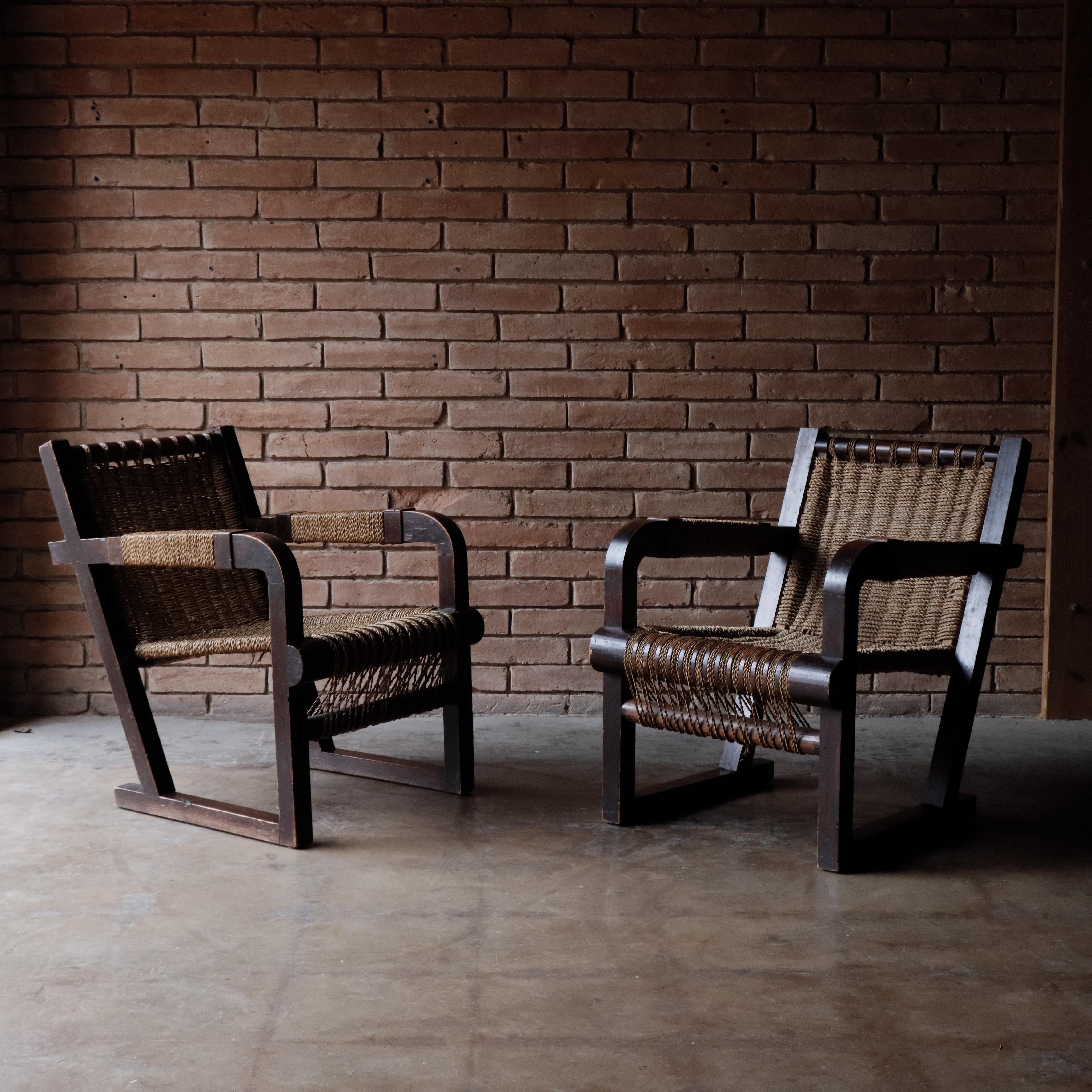 Paire de chaises en corde Attr à Francis Jourdain, 1950 en vente 10