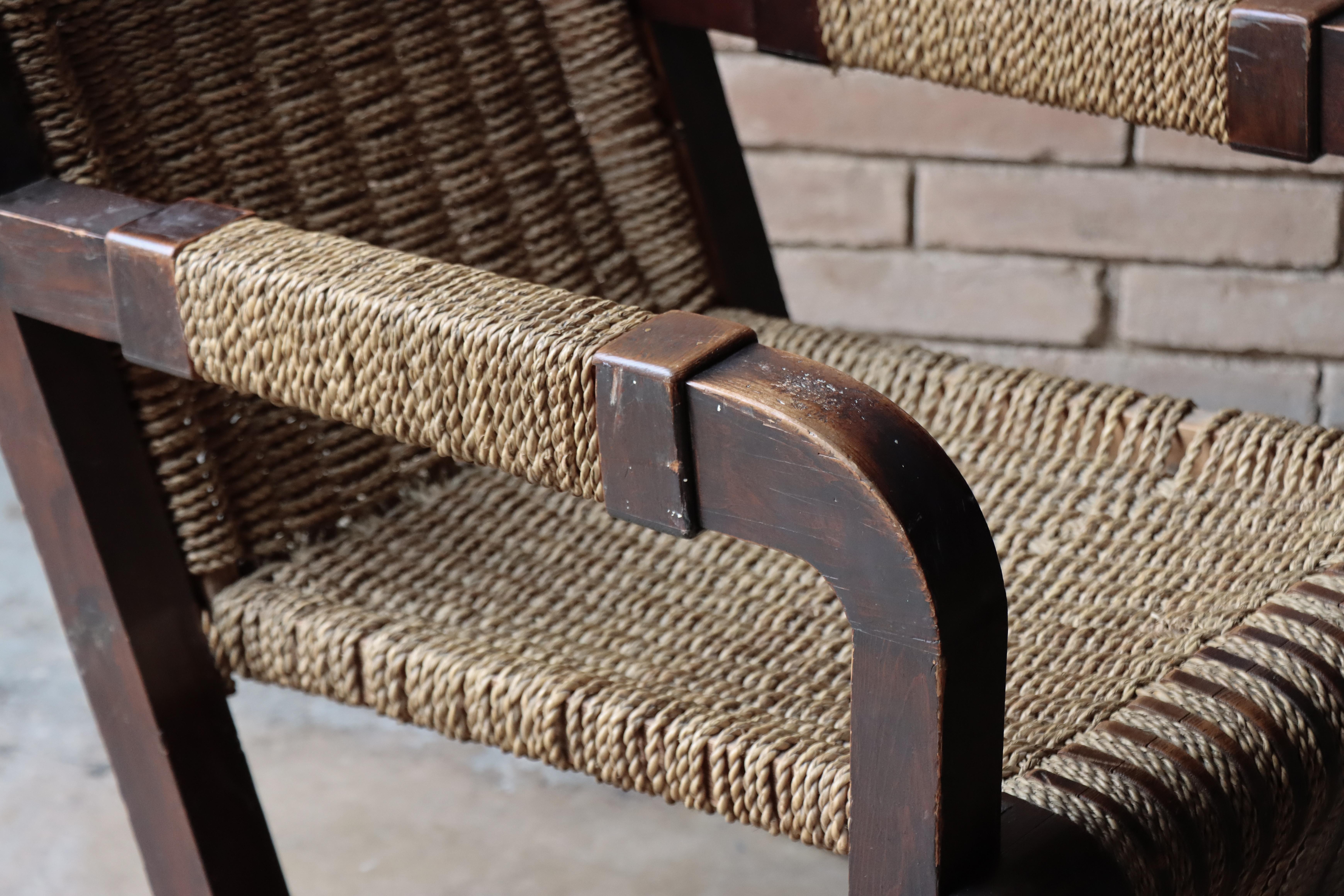 Fait main Paire de chaises en corde Attr à Francis Jourdain, 1950 en vente