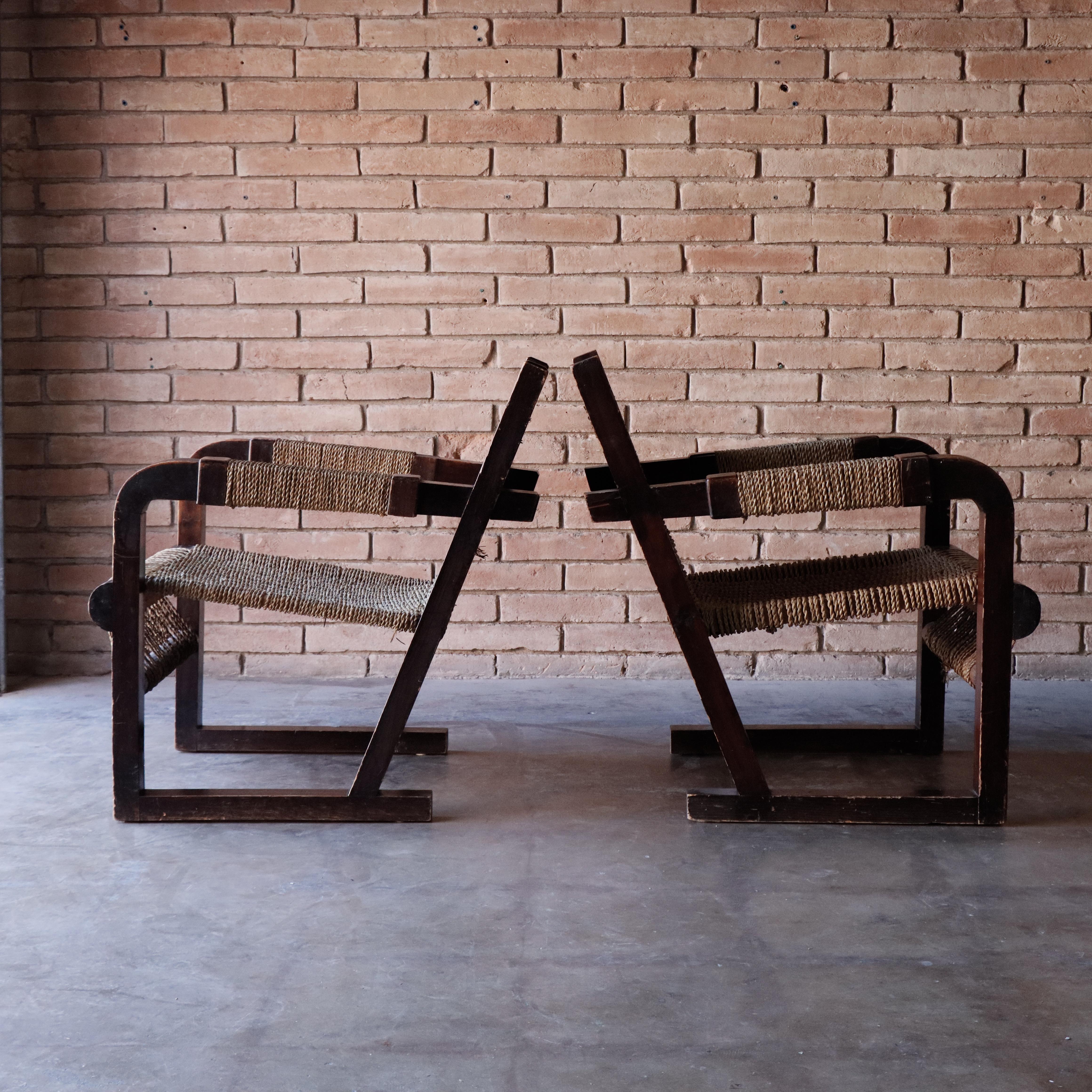 Milieu du XXe siècle Paire de chaises en corde Attr à Francis Jourdain, 1950 en vente