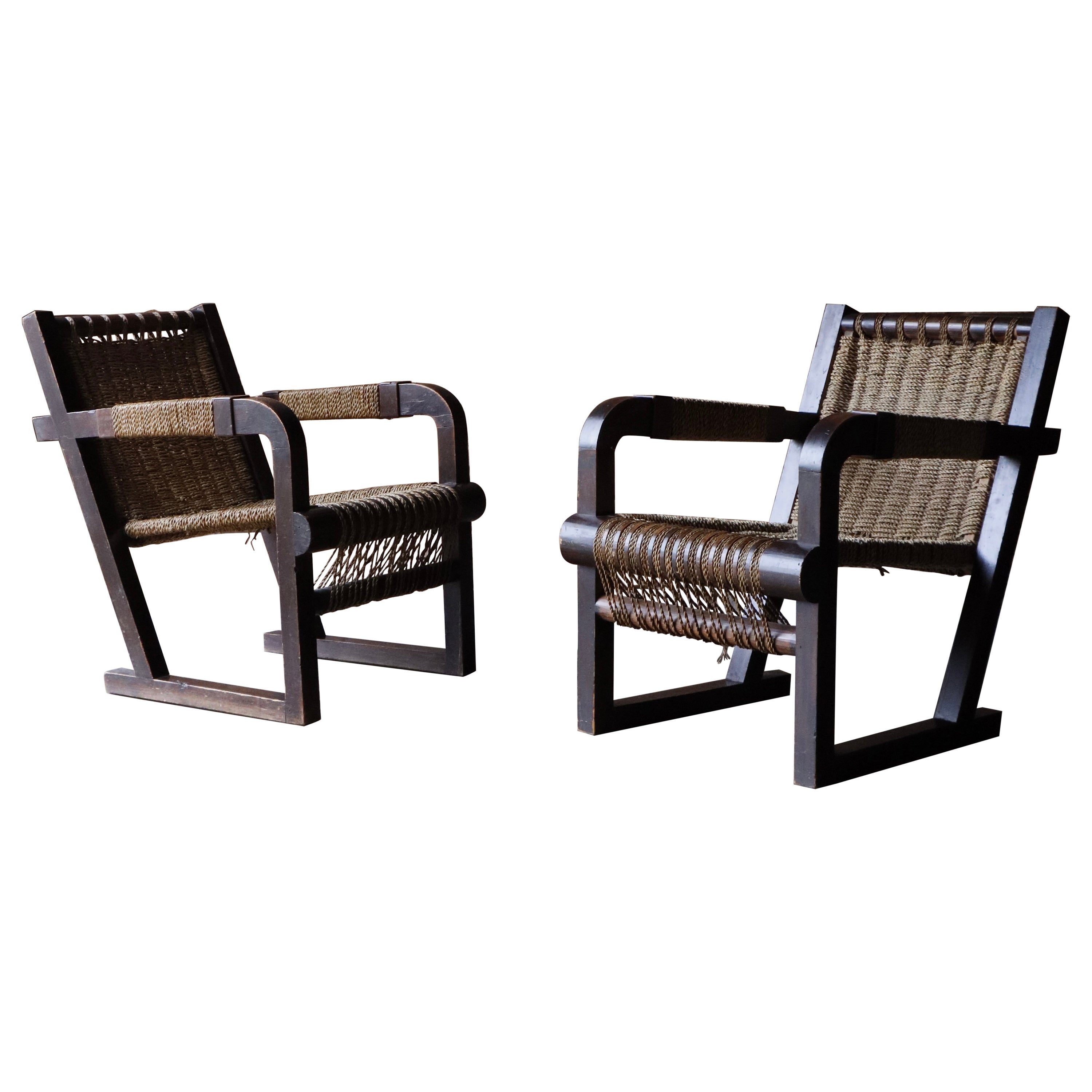 Paire de chaises en corde Attr à Francis Jourdain, 1950 en vente
