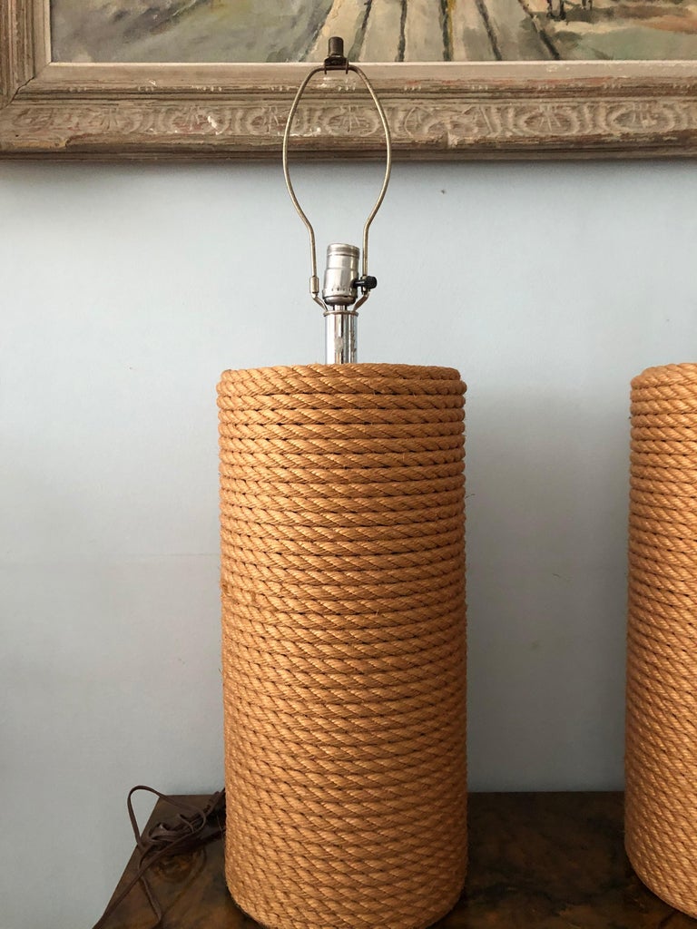 Vintage Pair of Jute Rope Lamps For Sale at 1stDibs