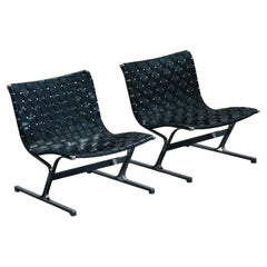 Vintage Pair Of Ross Littel PLR1 Leather Lounge Chairs, Italy Circa 1970.