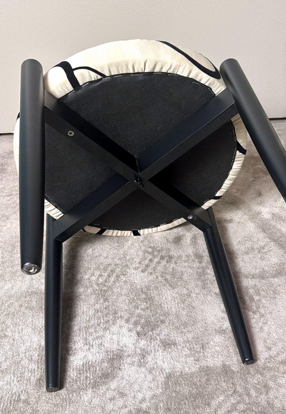 Vintage Pair of Round Italian Stools in Ebonized Wood and Dedar Fabric For Sale 10