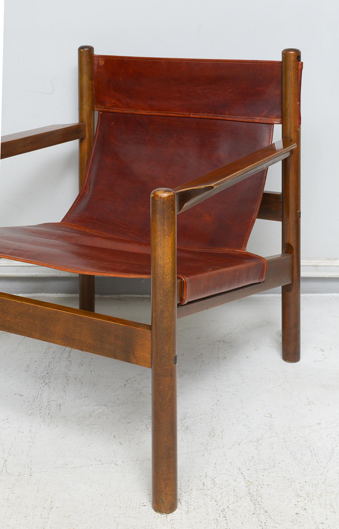 italien  Paire de chaises en cuir de style safari Vintage en vente