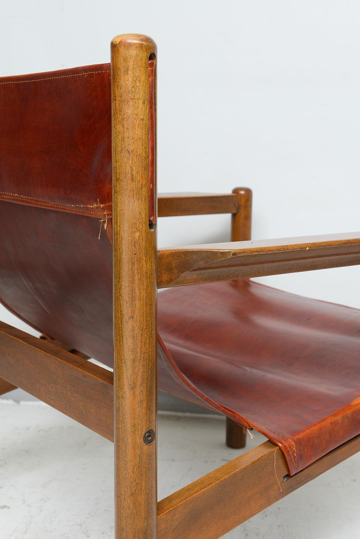  Paire de chaises en cuir de style safari Vintage en vente 1