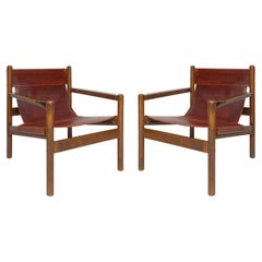  Paire de chaises en cuir de style safari Vintage