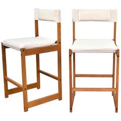 Vintage Pair of Scandinavian Modern Sling Counter Height Bar Stools White