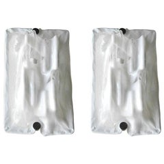 Vintage Pair of Sconces w/ Milky White Murano Glass Designed by Venini, 1960s
