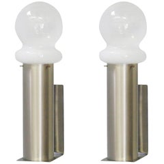 Used Pair of Sconces w/ Opaline Murano Glass Designed by Leucos, 1960s