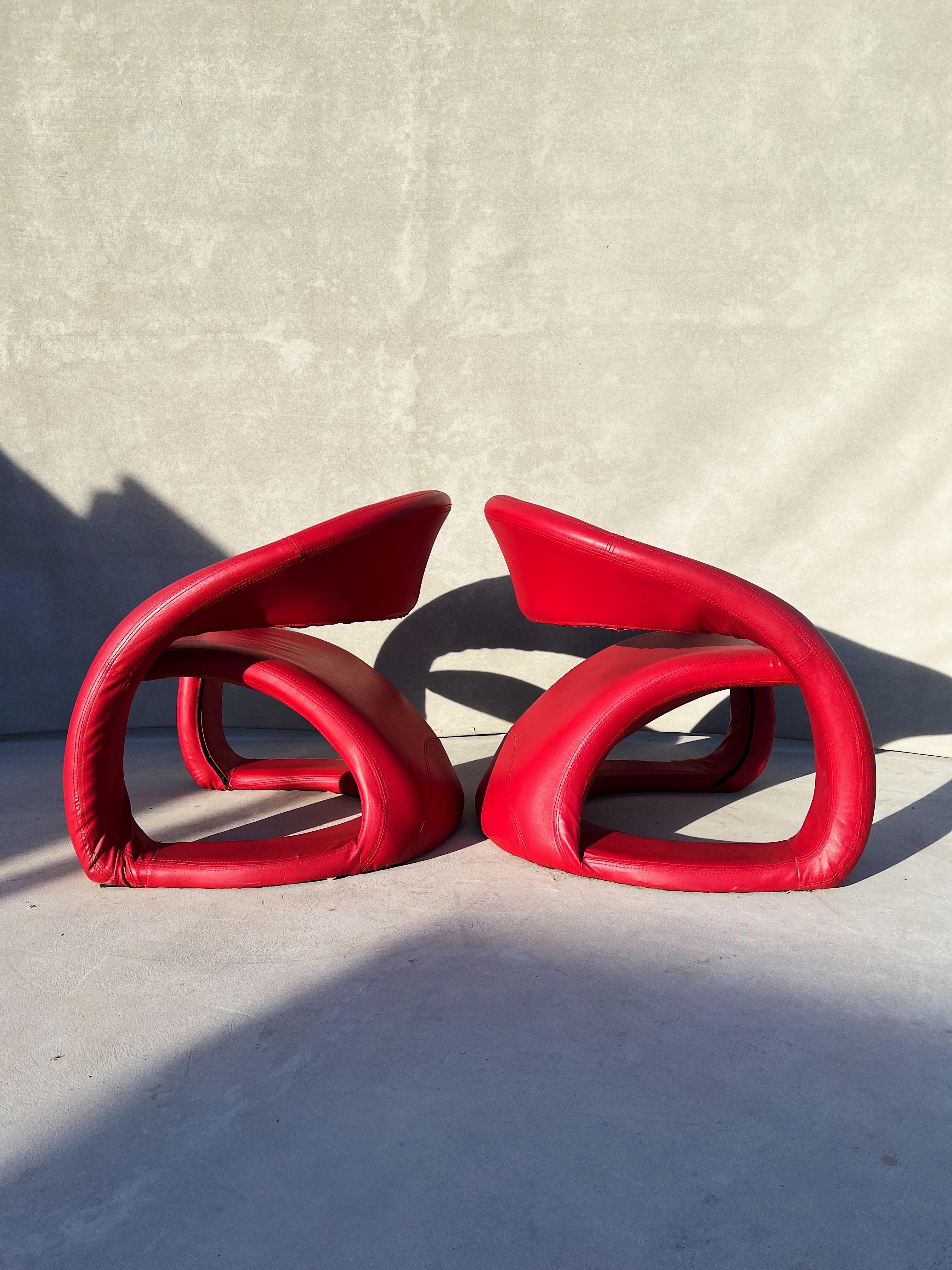 Vintage Pair of Sculptural Chairs in Electric Red, Attributed to Jaymar 3