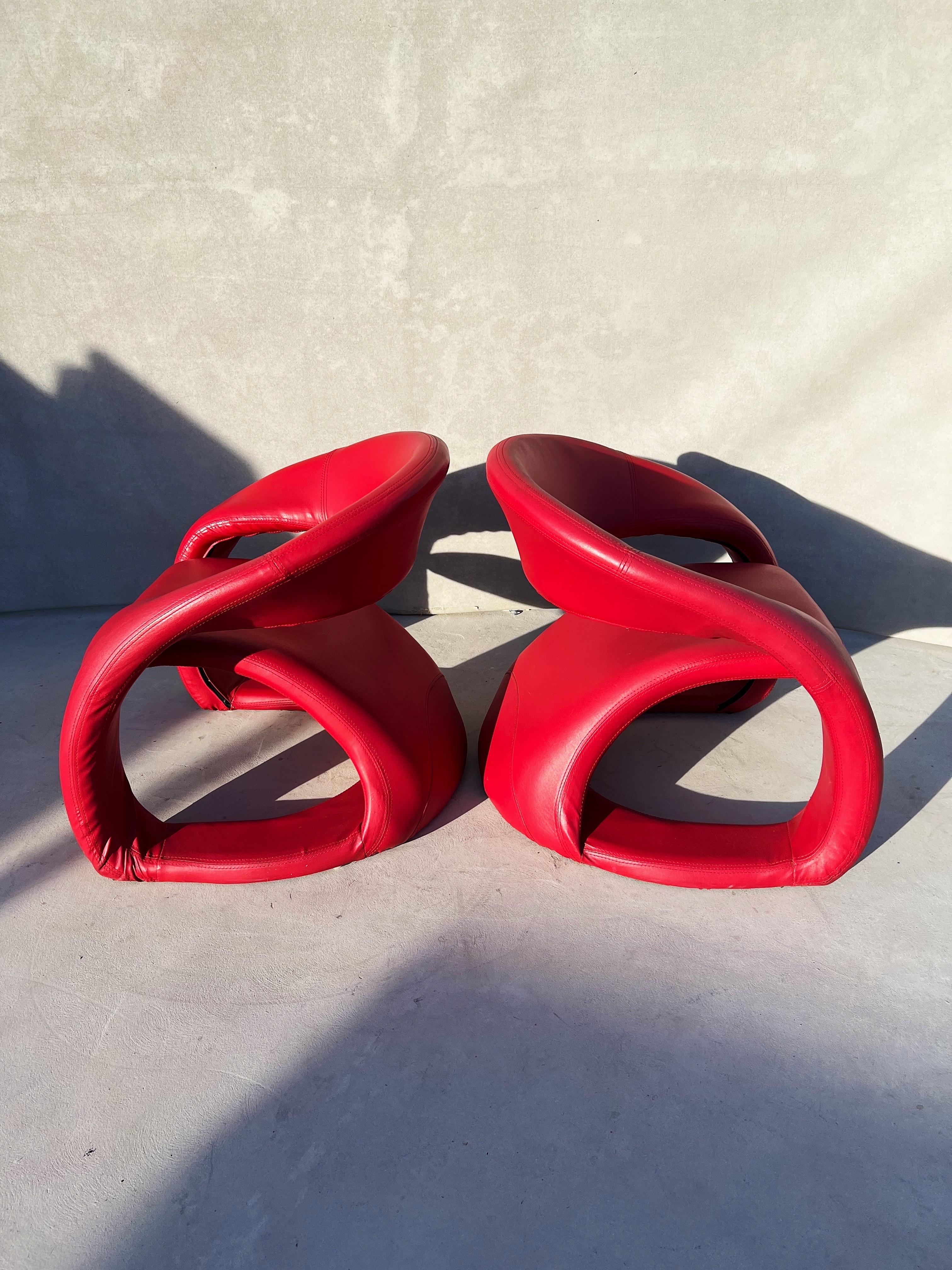 Vintage Pair of Sculptural Chairs in Electric Red, Attributed to Jaymar 4