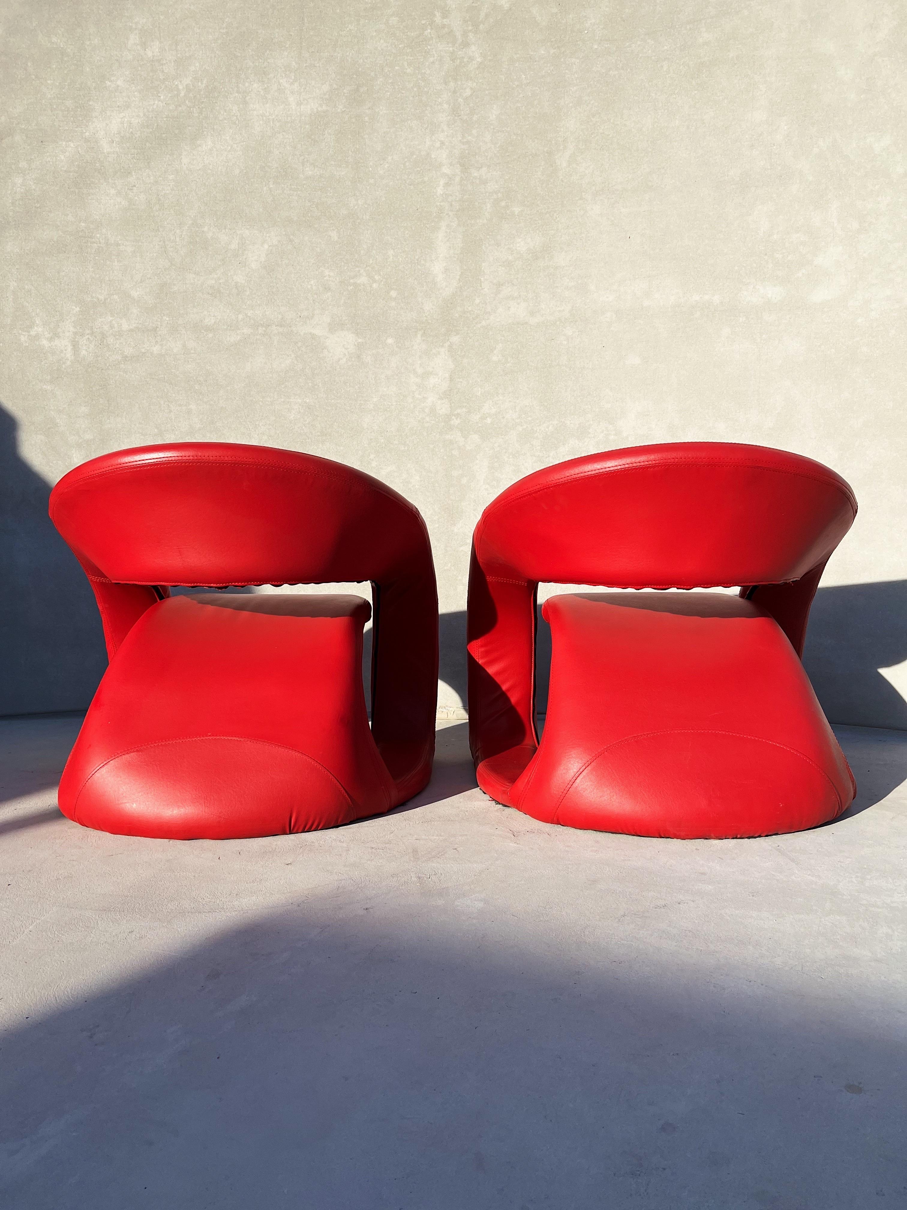 Vintage Pair of Sculptural Chairs in Electric Red, Attributed to Jaymar 5