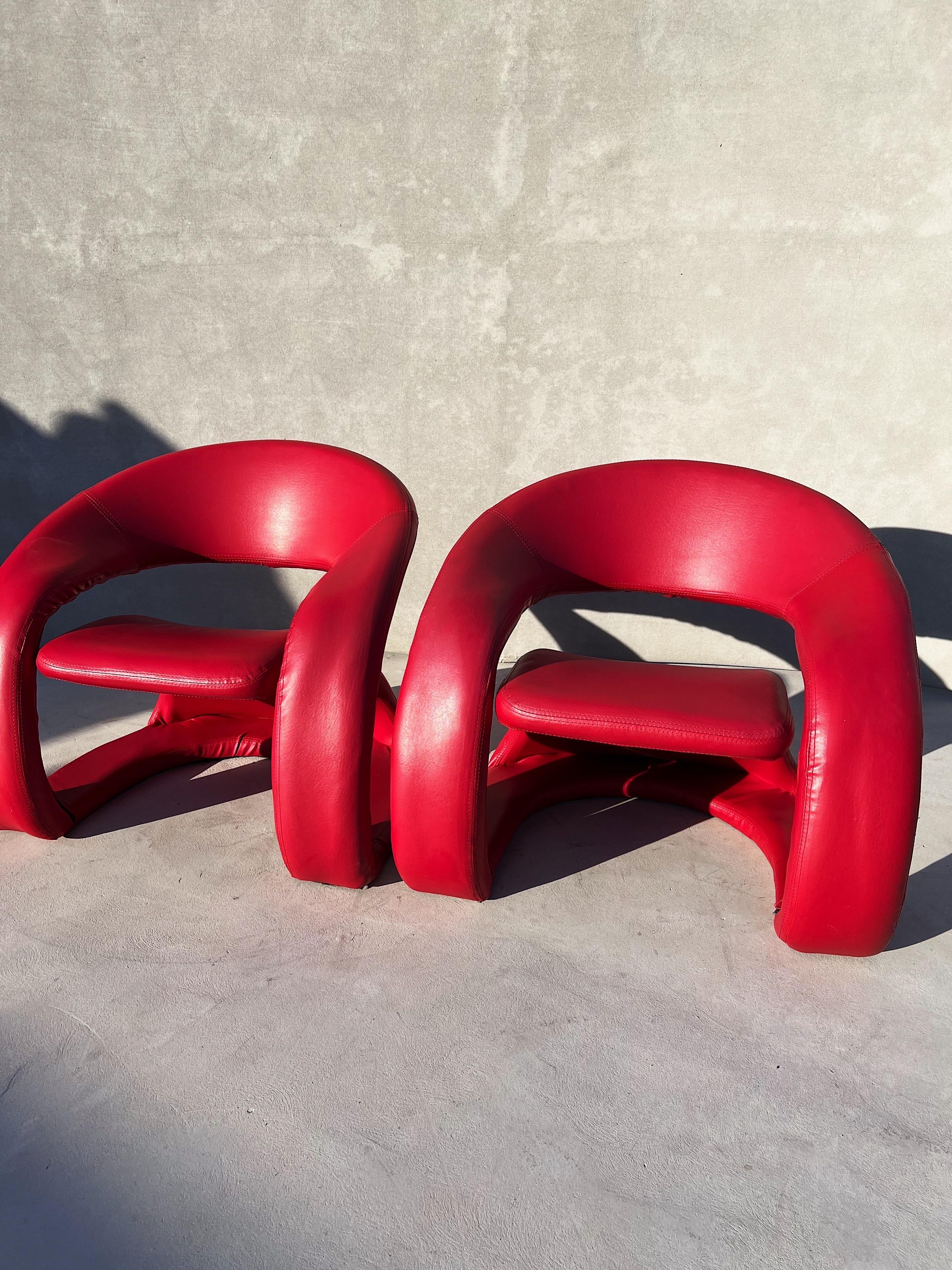 Post-Modern Vintage Pair of Sculptural Chairs in Electric Red, Attributed to Jaymar