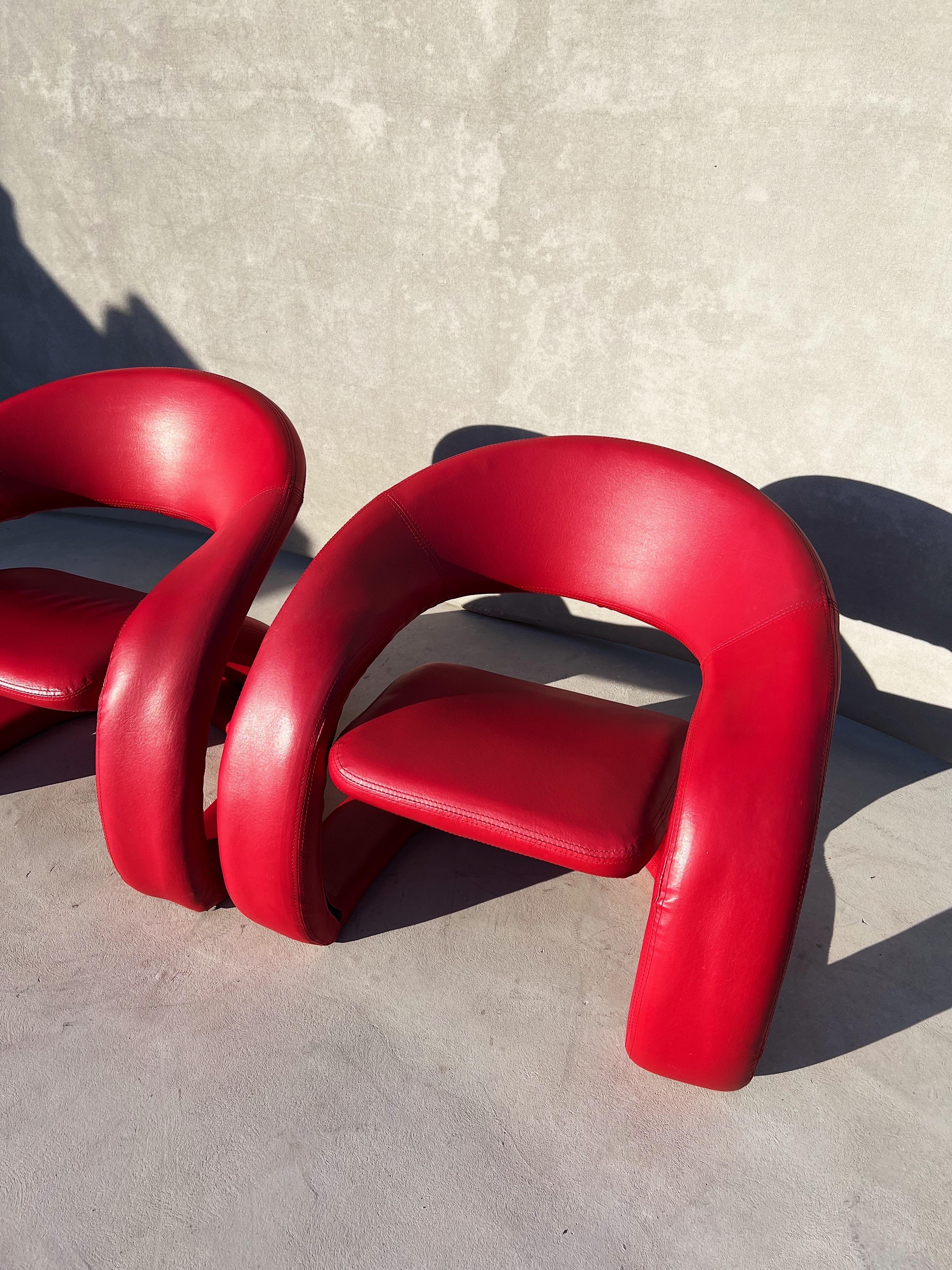 Unknown Vintage Pair of Sculptural Chairs in Electric Red, Attributed to Jaymar