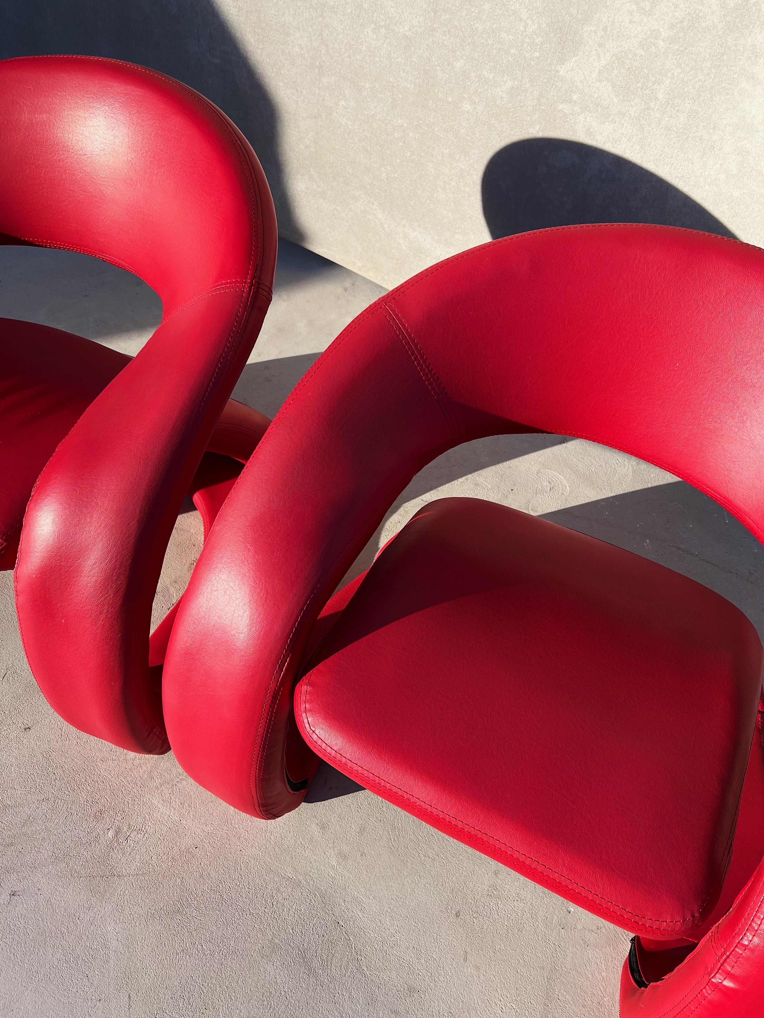 20th Century Vintage Pair of Sculptural Chairs in Electric Red, Attributed to Jaymar