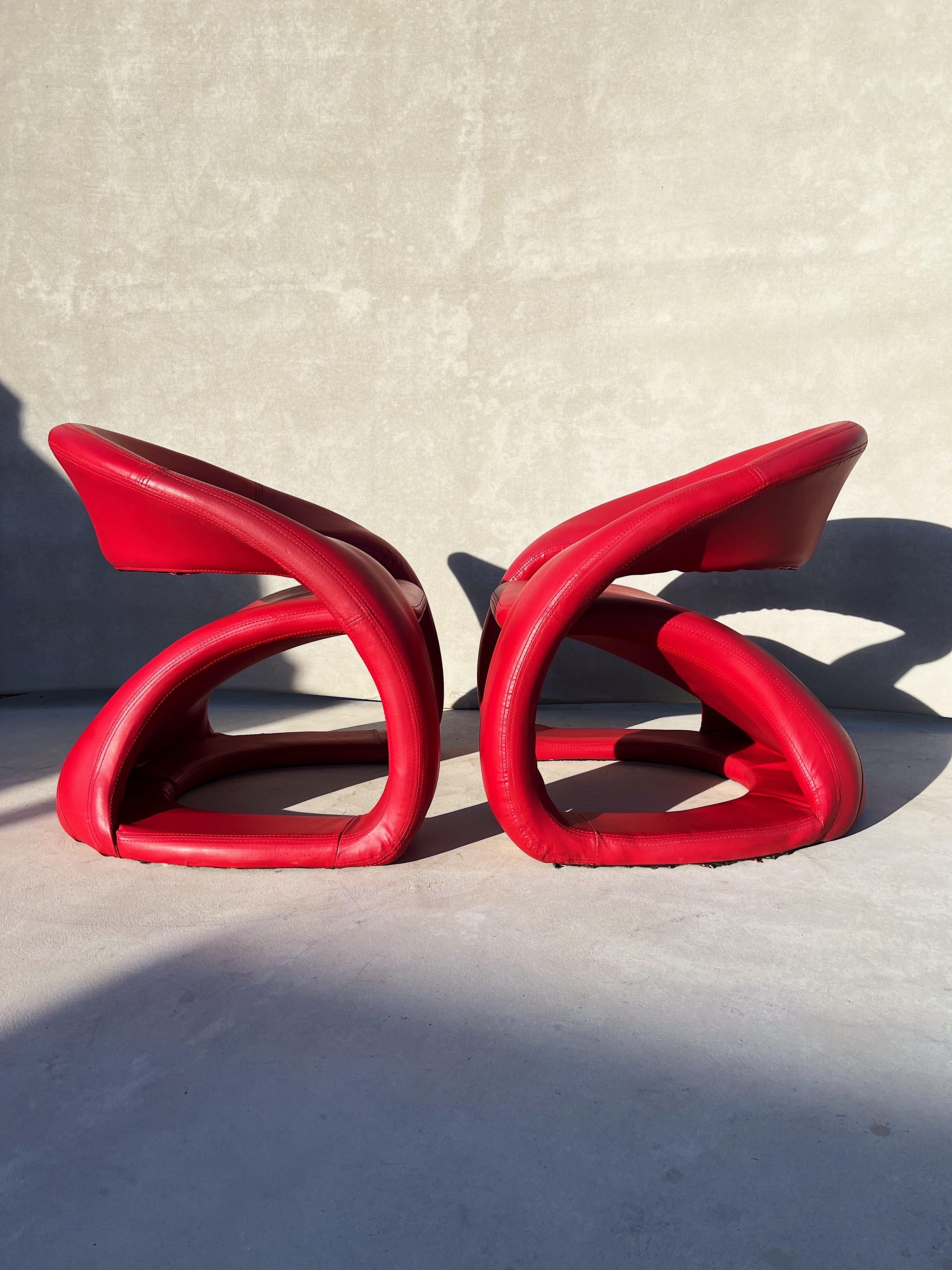Vintage Pair of Sculptural Chairs in Electric Red, Attributed to Jaymar 1