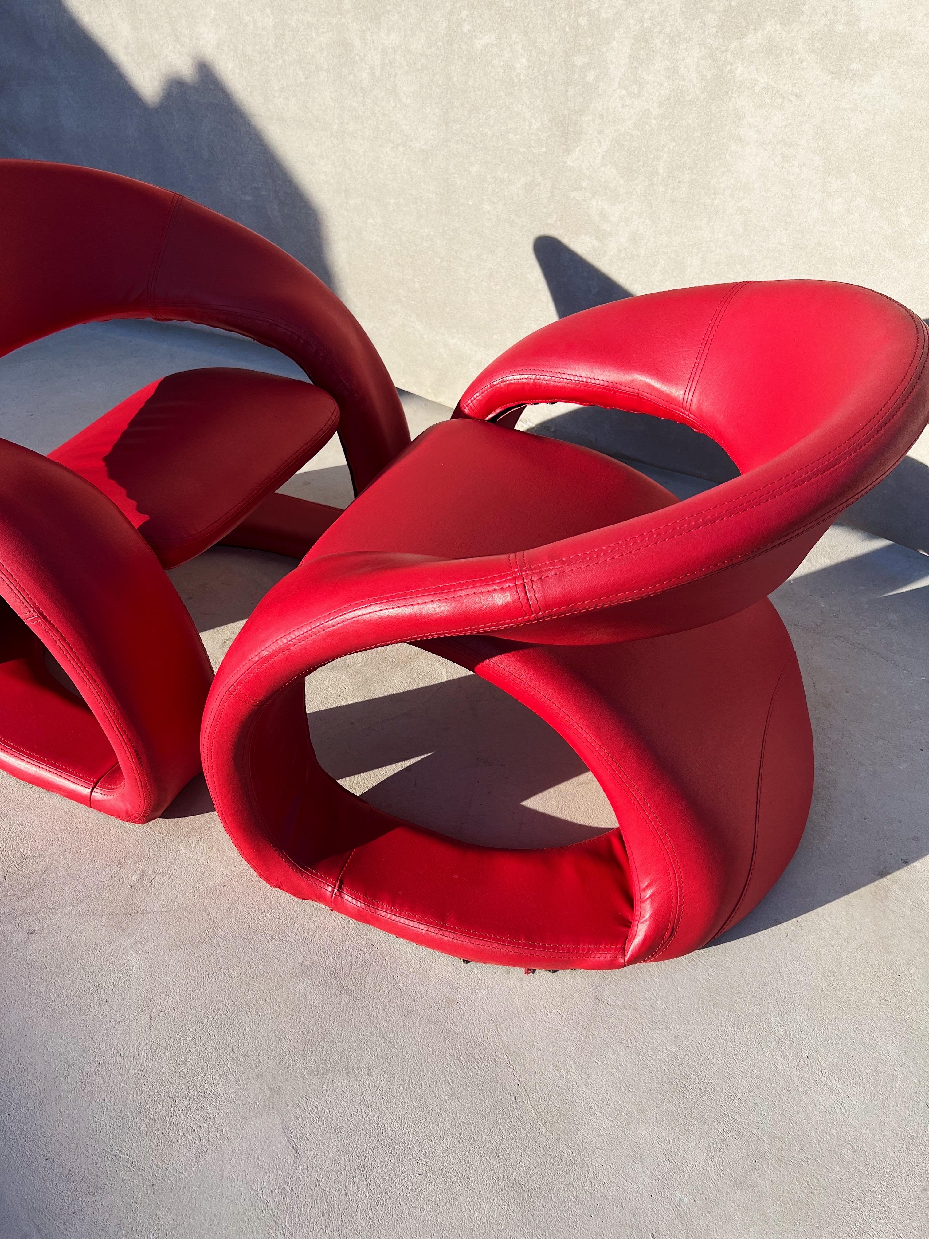 Vintage Pair of Sculptural Chairs in Electric Red, Attributed to Jaymar 2
