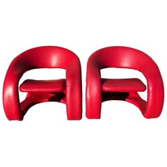 Vintage Pair of Sculptural Chairs in Electric Red, Attributed to Jaymar