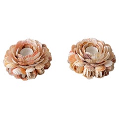 Vintage Pair of Sea Shell Coastal Candleholders