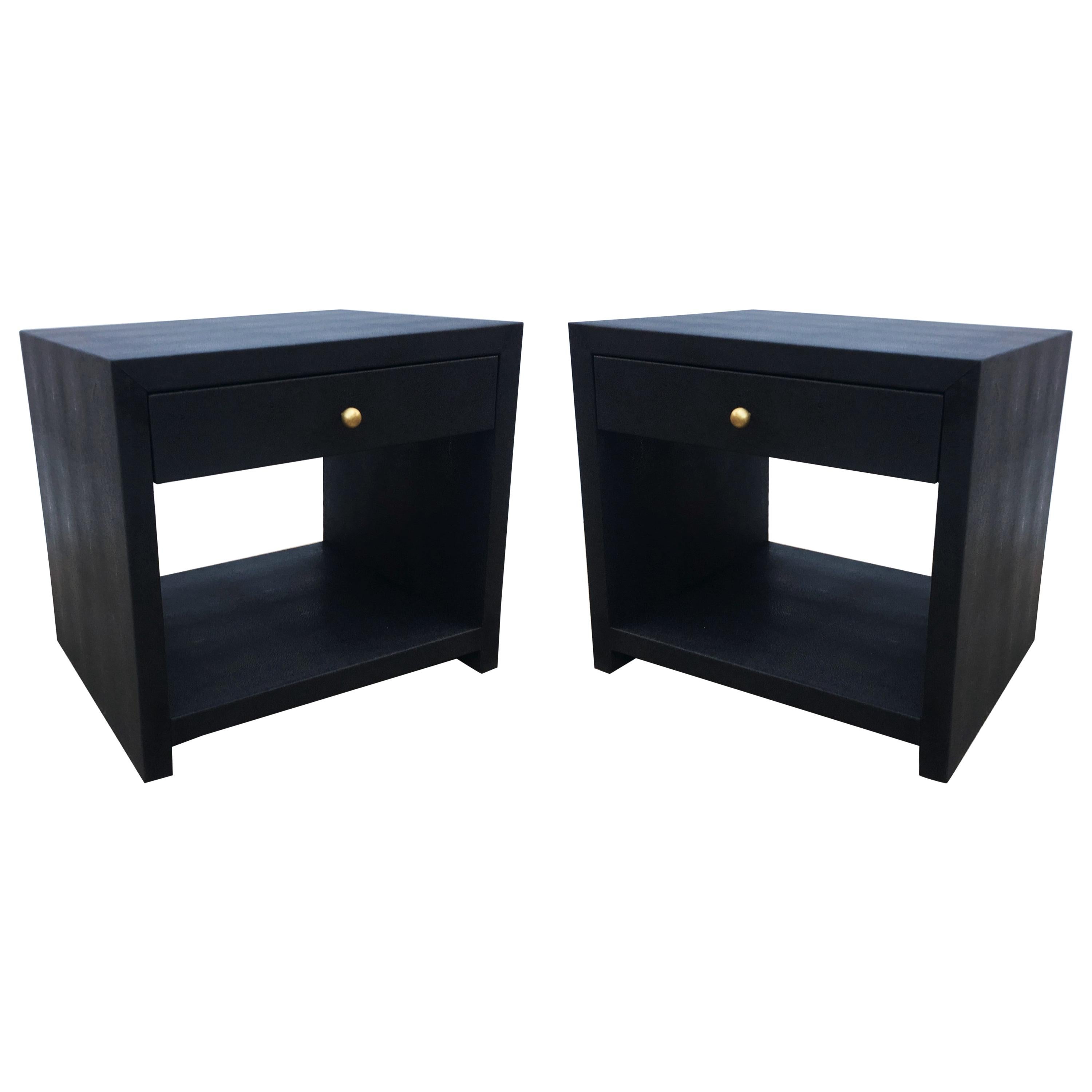 Vintage Pair of Shagreen Nightstands/Side Tables