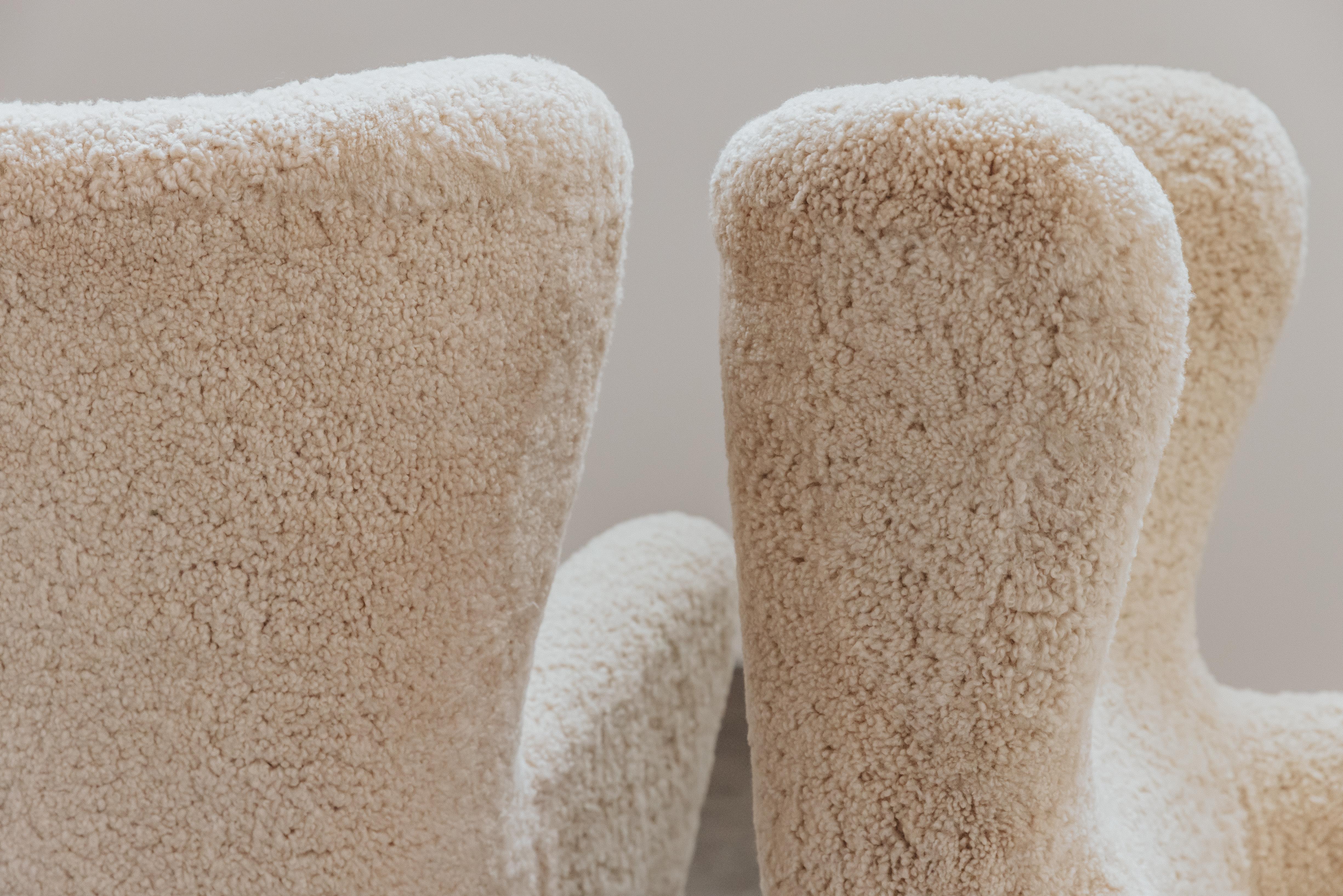 Vintage Pair Of Shearling Cabinetmaker Chairs From Denmark, Circa 1950 4