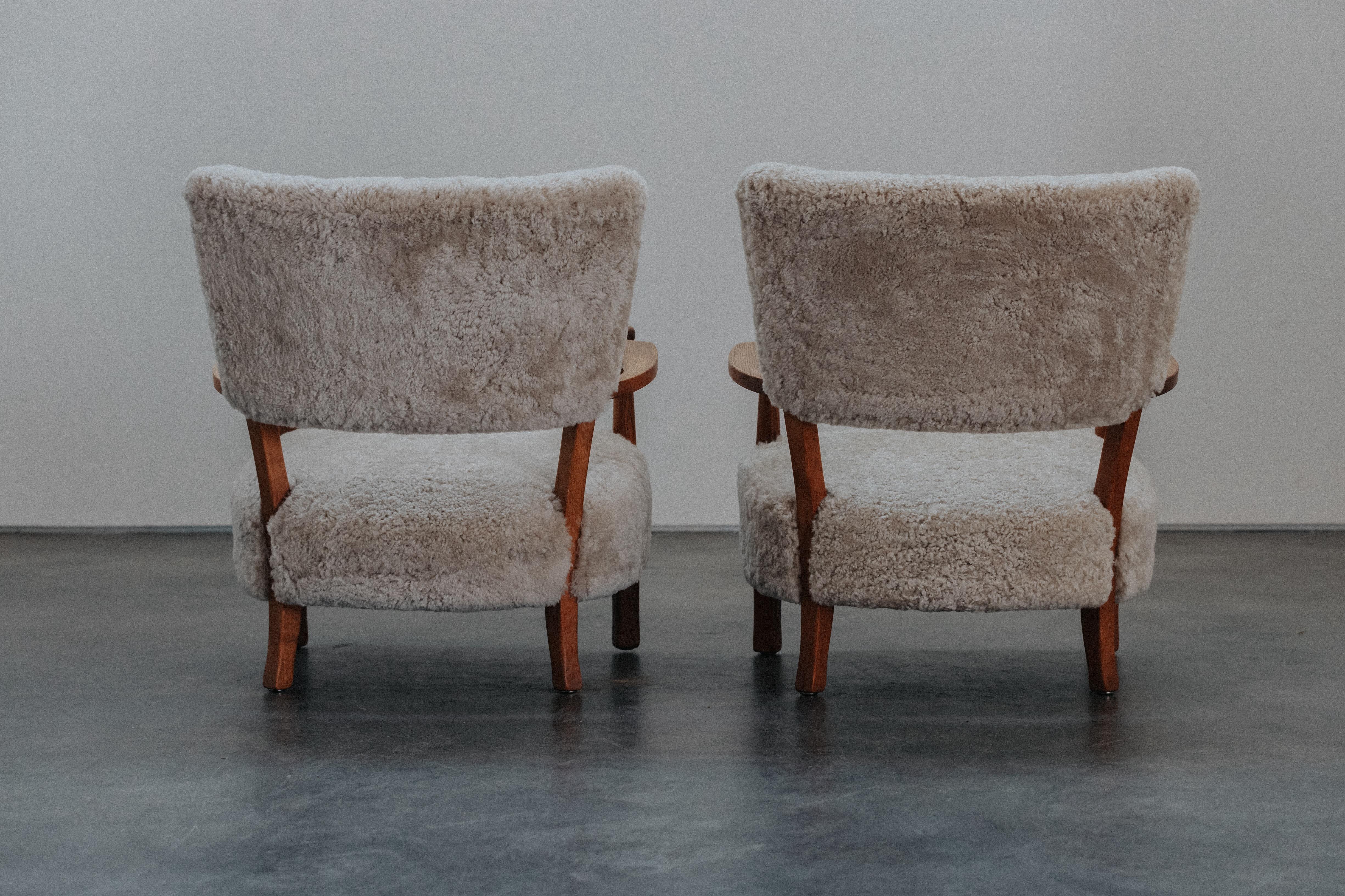 Vintage Pair of Shearling Cabinetmaker Lounge Chairs From Denmark, Circa 1950 4