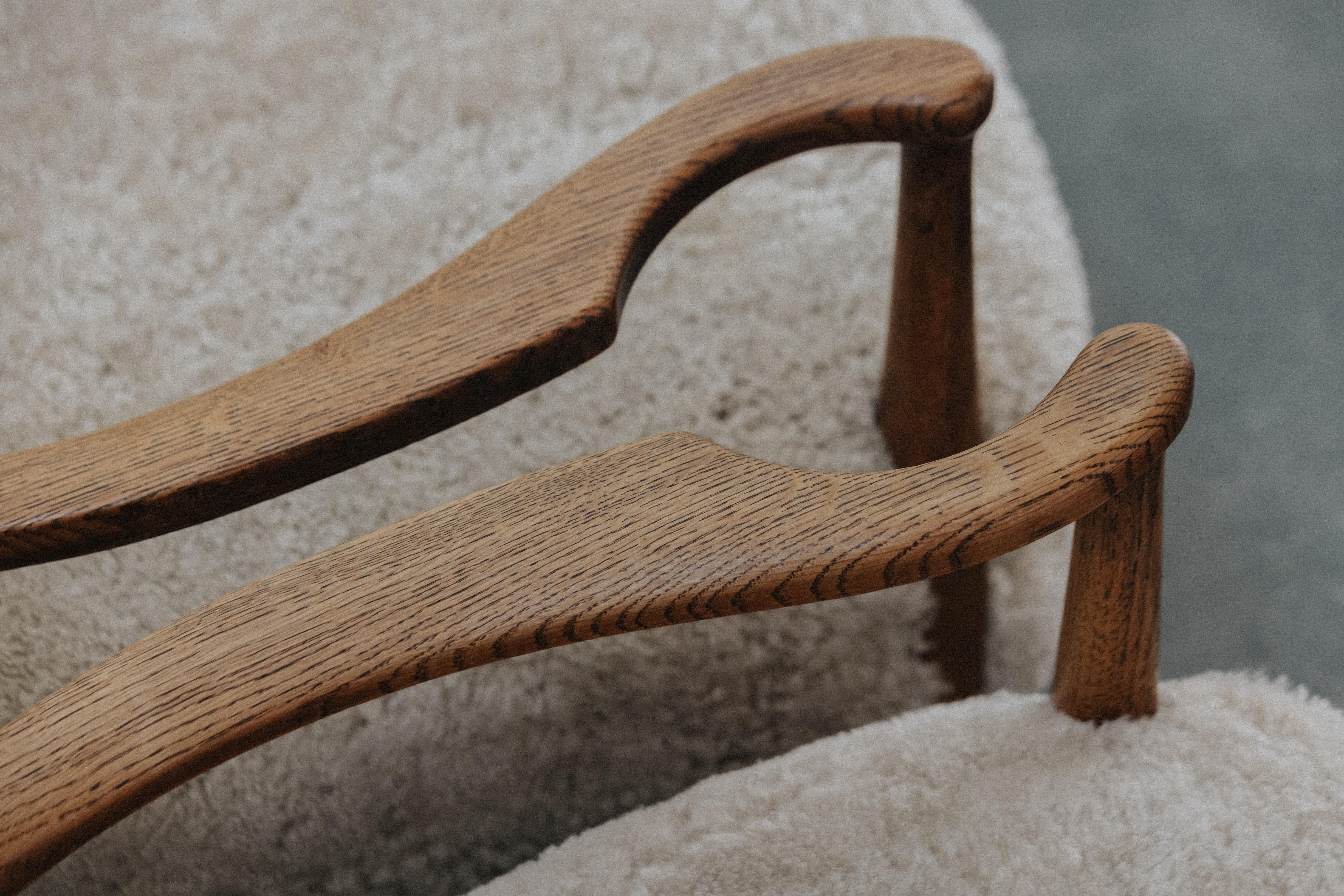 Mid-20th Century Vintage Pair of Shearling Cabinetmaker Lounge Chairs From Denmark, Circa 1950