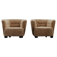 Vintage Pair Of Shearling Cabinetmaker Lounge Chairs From Denmark, Circa 1950