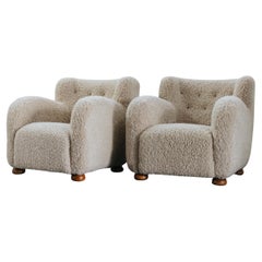 Vintage Pair Of Shearling Cabinetmaker Lounge Chairs From Denmark, Circa 1950