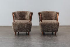 Vintage Pair Of Shearling Cabinetmaker Lounge Chairs, From Denmark, Circa 1960