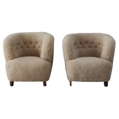 Vintage Pair of Shearling Lounge Chairs from Denmark, circa 1950