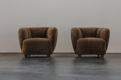 Vintage Pair Of Shearling Lounge Chairs From Denmark, Circa 1960