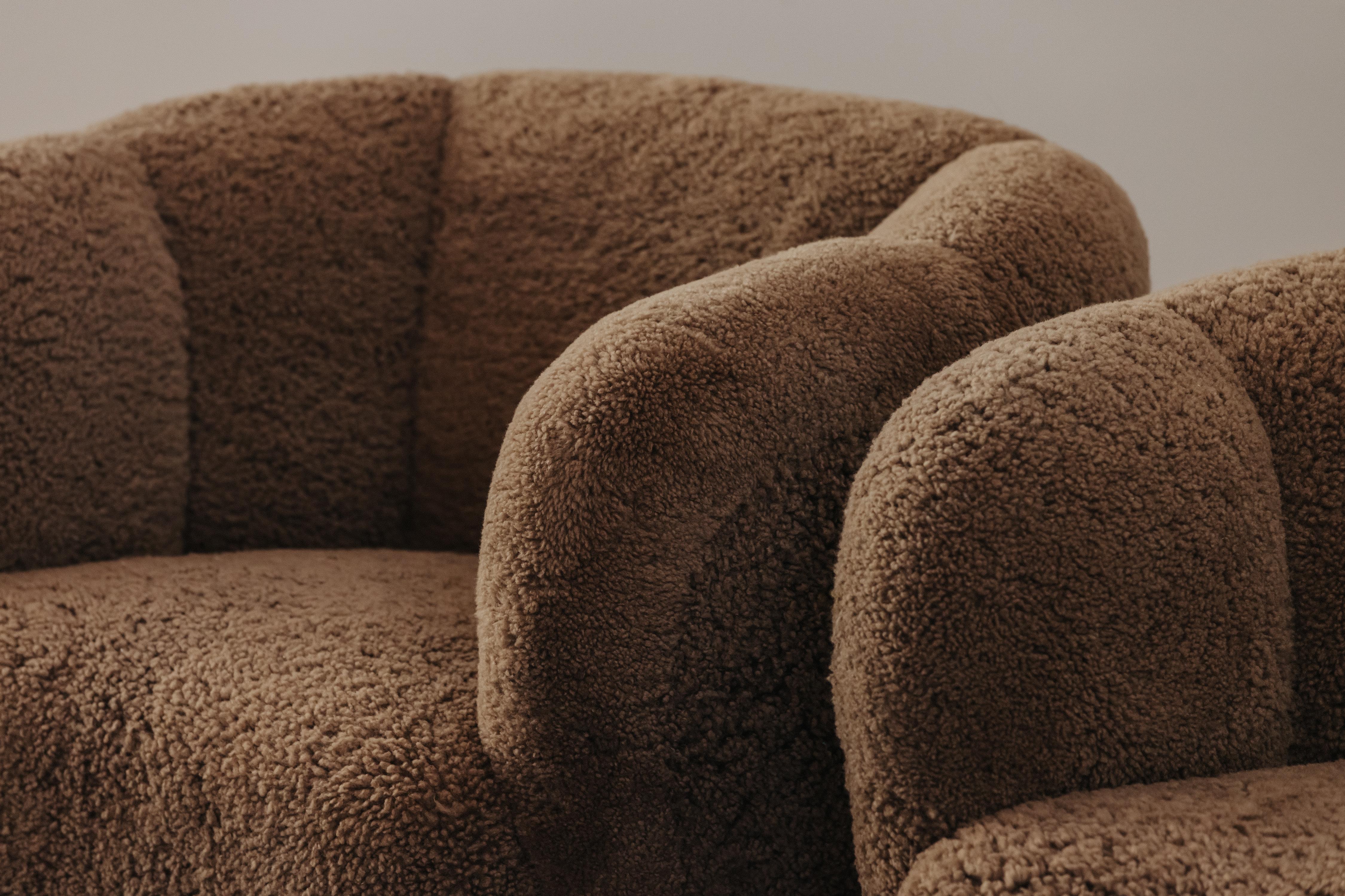 European Vintage Pair Of Shearling Lounge Chairs From Denmark, Circa 1960