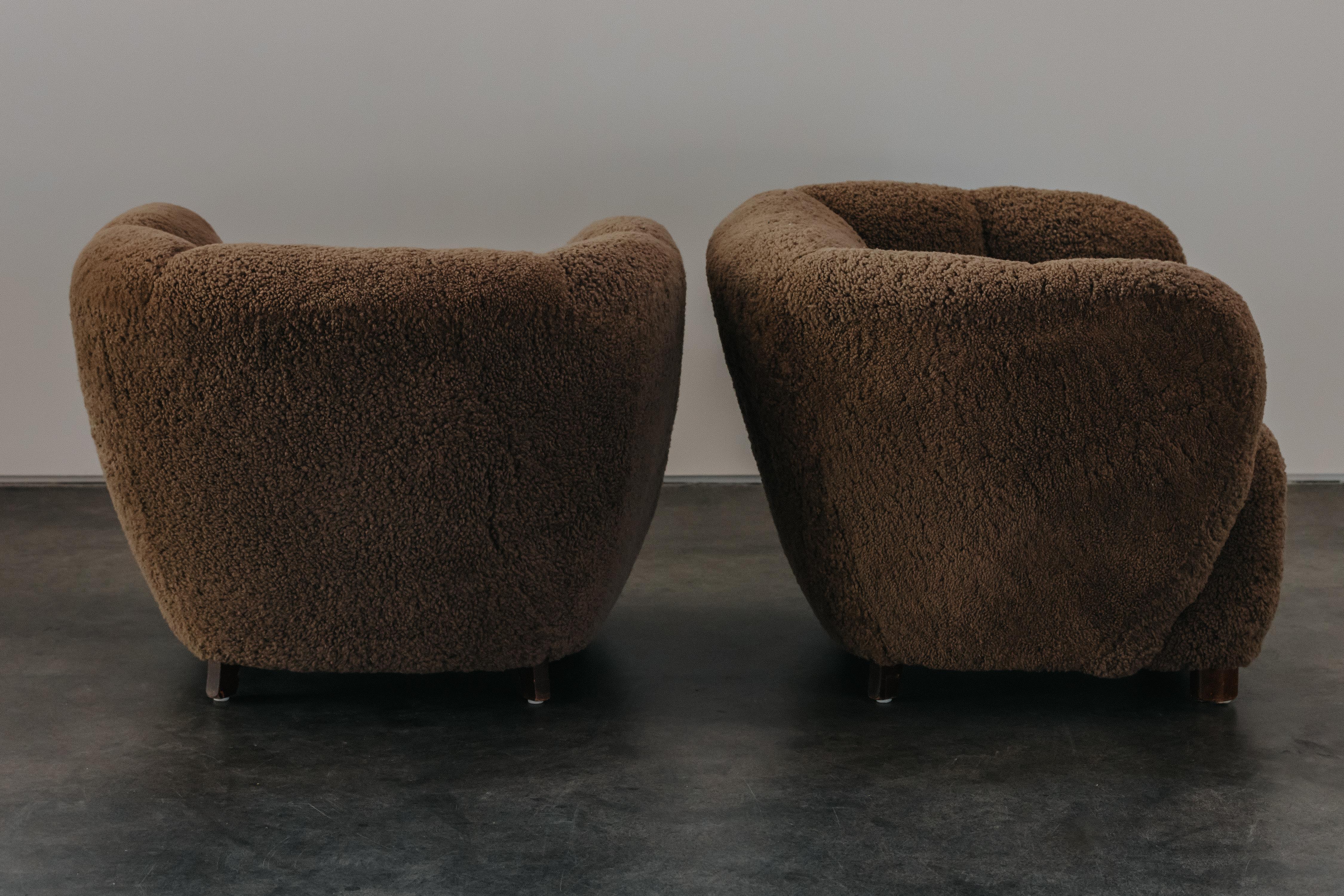 Mid-20th Century Vintage Pair Of Shearling Lounge Chairs From Denmark, Circa 1960