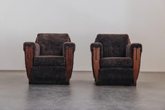 Vintage Pair Of Shearling Lounge Chairs From Netherlands, Circa 1950