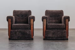 Vintage Pair Of Shearling Lounge Chairs From Netherlands, Circa 1950