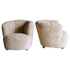 Vintage Pair of Sheepskin Lounge Chairs from Denmark, Circa 1950