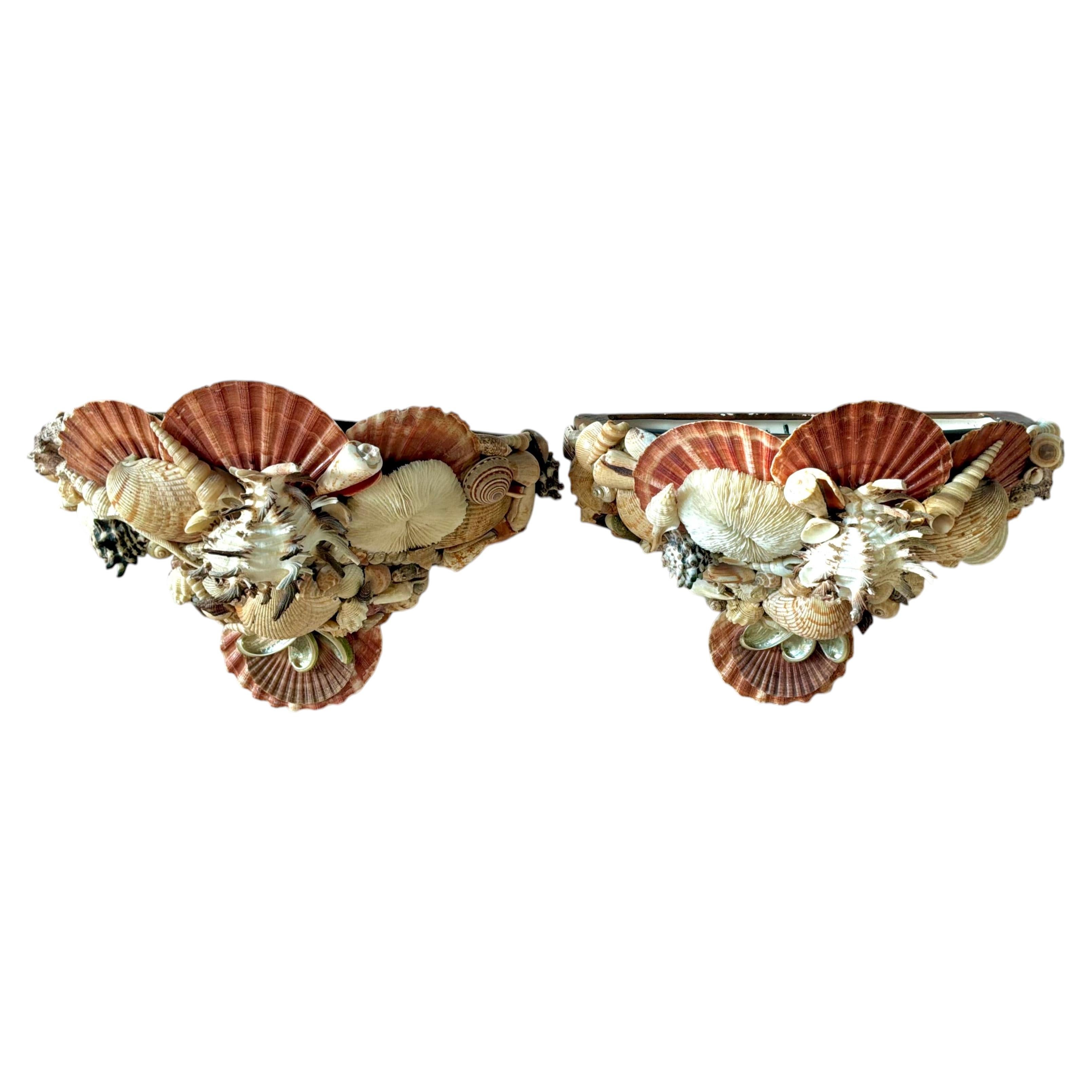 Vintage Pair of Shell-Encrusted Wall Sconces