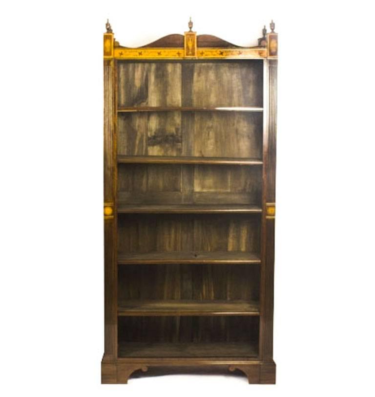 Vintage Pair of Sheraton Design Inlaid Mahogany Open Bookcases, 20th Century In Excellent Condition In London, GB