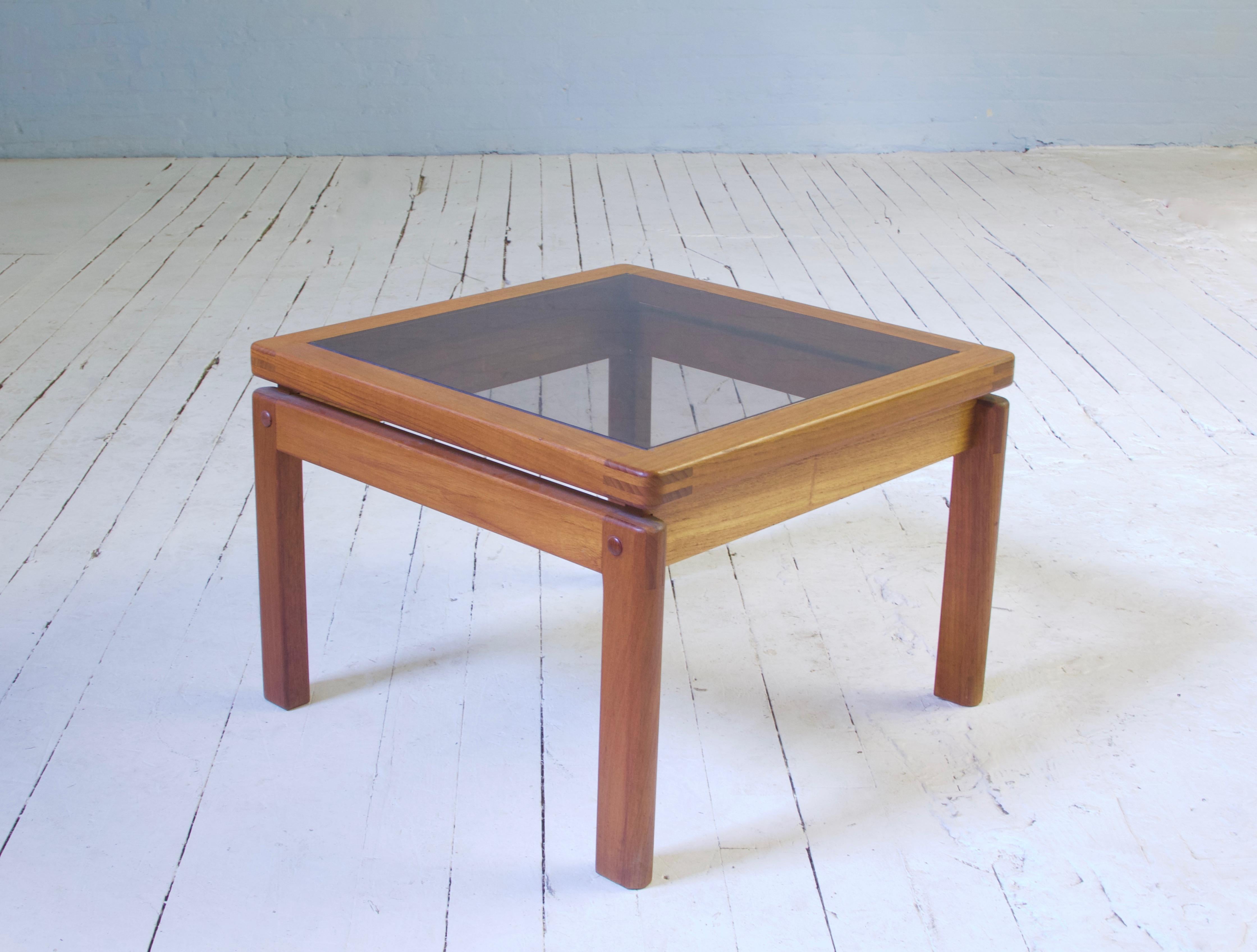 Oiled Vintage Pair of Signed Danish Side Tables with Exposed Joinery in Teak, 1960s For Sale