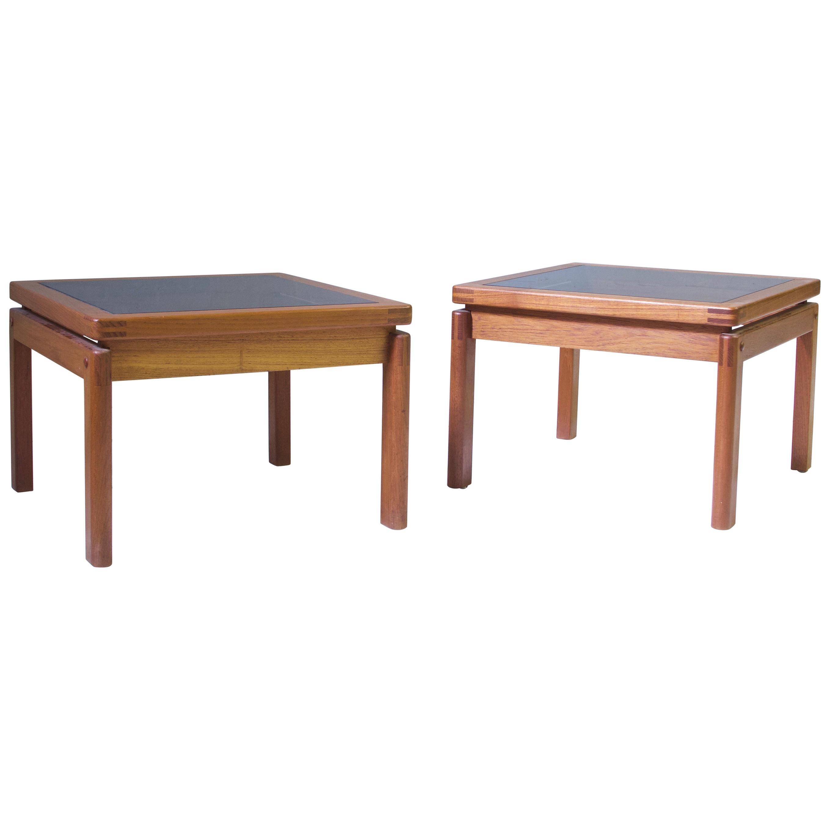 Vintage Pair of Signed Danish Side Tables with Exposed Joinery in Teak, 1960s For Sale