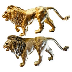 Vintage Pair of Signed Polcini Lion Brooches