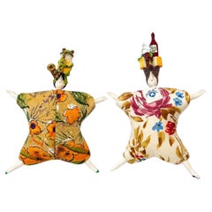 Vintage Pair of Signed Poupéé Millet Figural Art Dolls, Frog & Wine Bottle