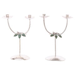 Vintage Pair of Silver Plate on Copper Candlesticks by Emilia Castillo