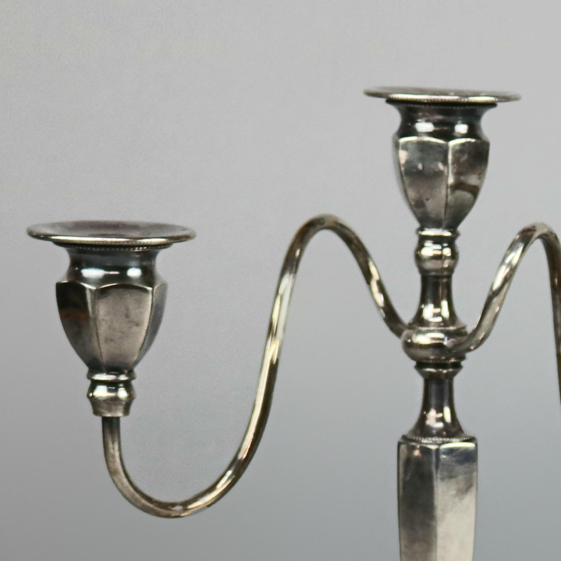 Vintage Pair of Silver Plate Three-Light Candelabra, circa 1930 In Good Condition In Big Flats, NY