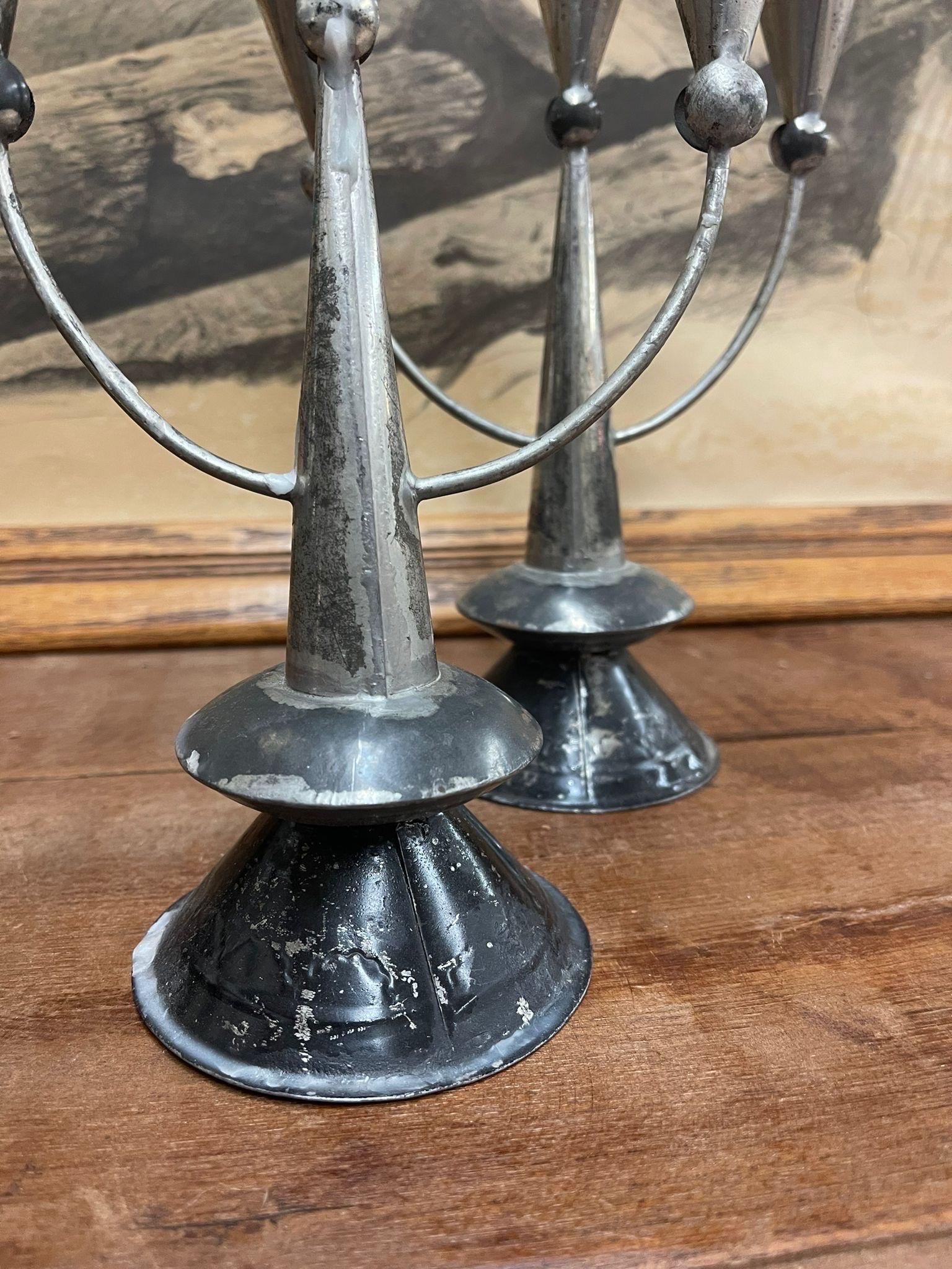 Vintage Pair of Silver Toned Primitive Style Candelabras. For Sale 2