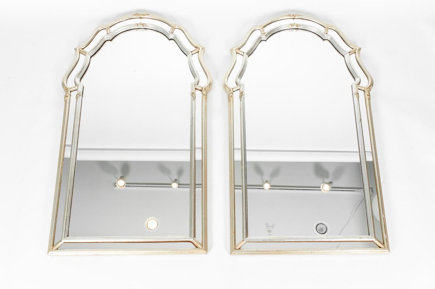 Italian Vintage Pair of Silvered / Gold Wood Framed Hanging Wall Mirror