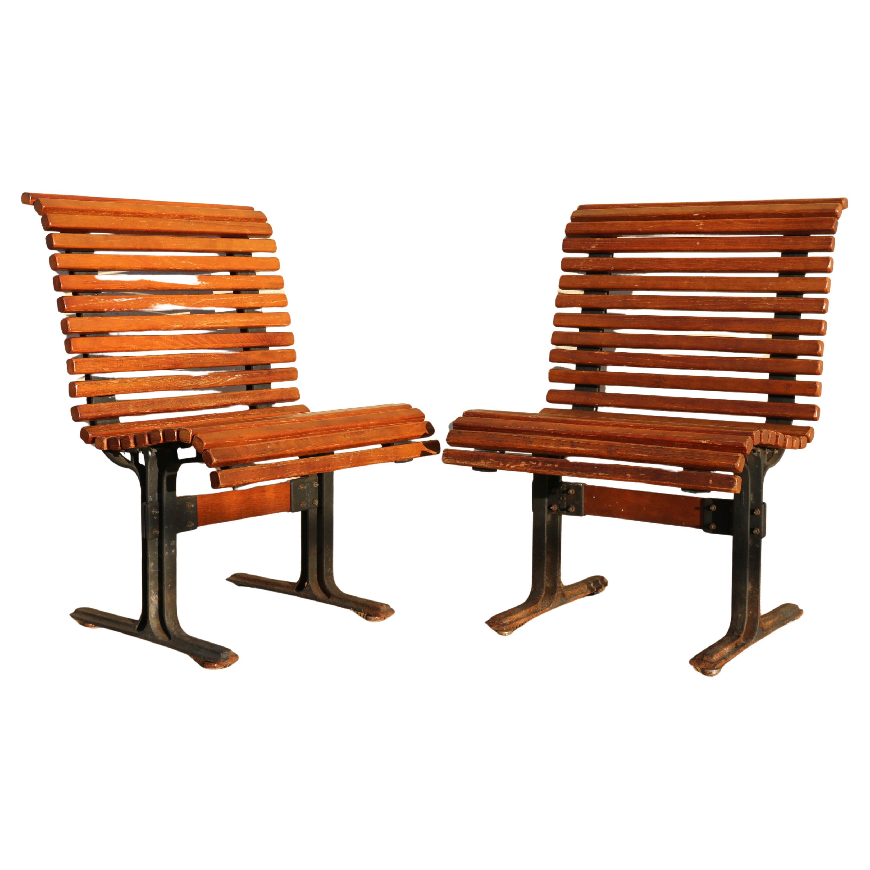 Vintage Pair of Slatted Oak Benches Made by Falcon, Circa 1950