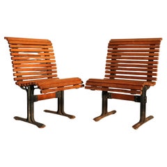 Pareja vintage de bancos de listones de roble fabricados por Falcon, circa 1950